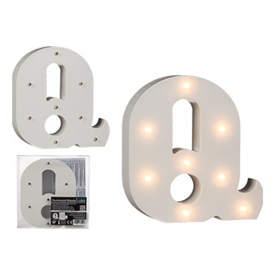 LED-Kirjain Puuta Valkoinen - Kirjain Q